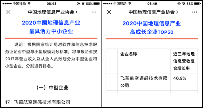 喜訊丨飛燕遙感榮獲2020中國(guó)地理信息產(chǎn)業(yè)最具活力中型企業(yè)榮譽(yù)稱(chēng)號(hào)，榮耀入選2020中國(guó)地理信息產(chǎn)業(yè)高成長(zhǎng)企業(yè)TOP50！